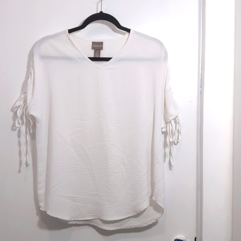 Chico's size 0 white dress shirt with cinch up arms